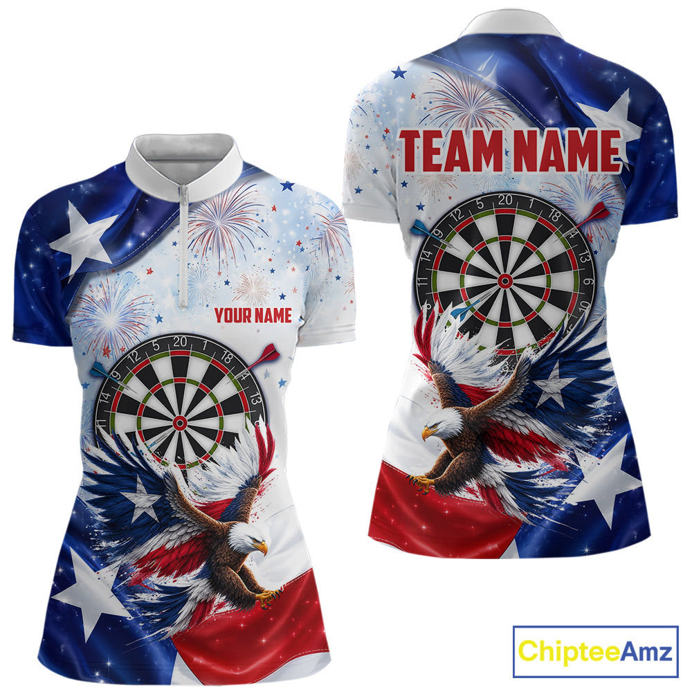 Texas Flag Eagle Women Darts Polo & 1/4-Zip Shirts Patriotic Custom Dart Tournament Jerseys NYN4322