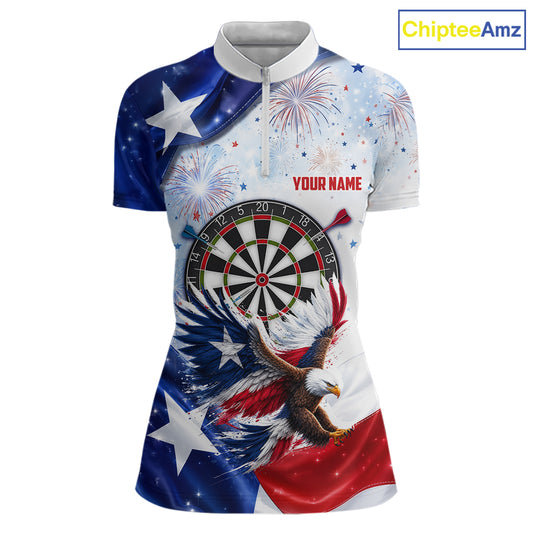 Texas Flag Eagle Women Darts Polo & 1/4-Zip Shirts Patriotic Custom Dart Tournament Jerseys NYN4322