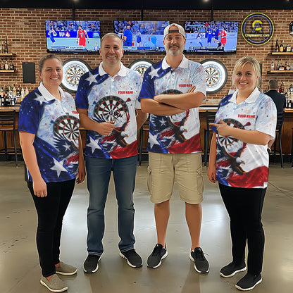 Texas Flag Eagle Women Darts Polo & 1/4-Zip Shirts Patriotic Custom Dart Tournament Jerseys NYN4322