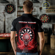 Load image into Gallery viewer, Black Red Flaming Skeleton Darts Custom Men&#39;s Dart Polo Shirts Team Dart League Jerseys NYN2075