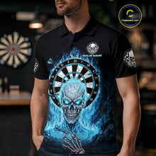 Load image into Gallery viewer, Black Blue Flaming Skeleton Darts Custom Men&#39;s Dart Polo Shirts Team Dart League Jerseys NYN2073