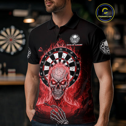 Black Red Flaming Skeleton Darts Custom Men's Dart Polo Shirts Team Dart League Jerseys NYN2075