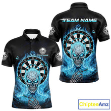 Load image into Gallery viewer, Black Blue Flaming Skeleton Darts Custom Men&#39;s Dart Polo Shirts Team Dart League Jerseys NYN2073