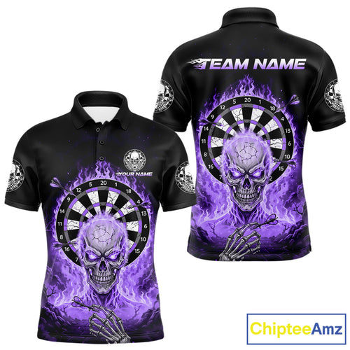 Black Purple Flaming Skeleton Darts Custom Men's Dart Polo Shirts Team Dart League Jerseys NYN2074