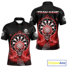 Load image into Gallery viewer, Black Red Flaming Skeleton Darts Custom Men&#39;s Dart Polo Shirts Team Dart League Jerseys NYN2075