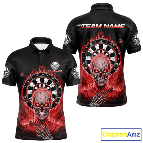 Black Red Flaming Skeleton Darts Custom Men's Dart Polo Shirts Team Dart League Jerseys NYN2075