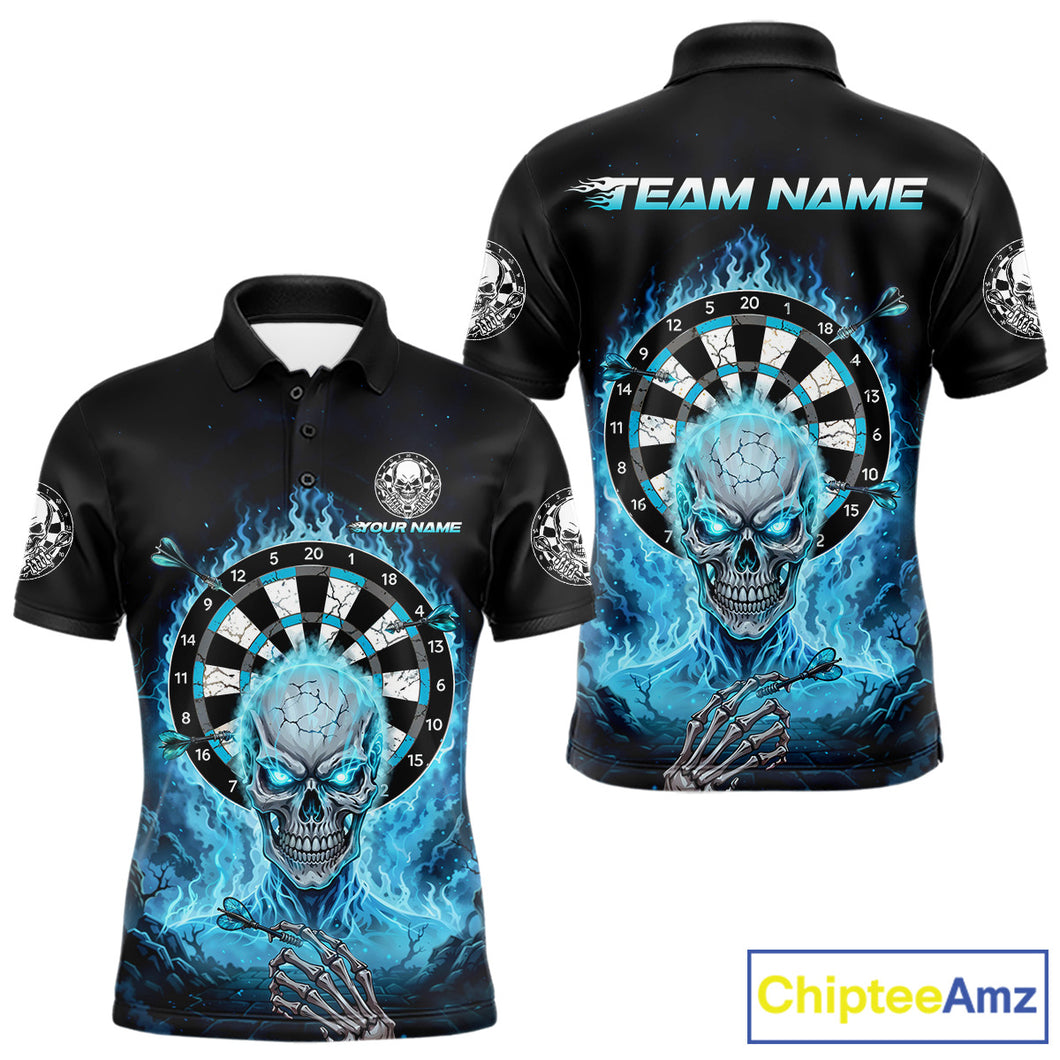 Black Blue Flaming Skeleton Darts Custom Men's Dart Polo Shirts Team Dart League Jerseys NYN2073