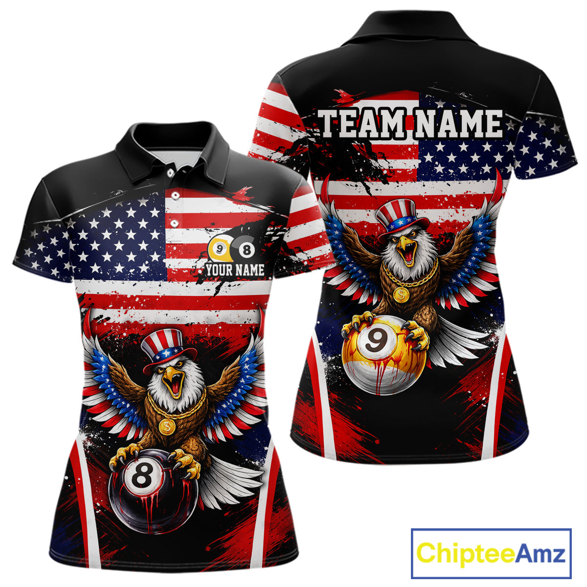Grunge US Flag Eagle 8 Ball & 9 Ball Billiard Pool Shirt For Women Custom Patriotic Billiard Appeal NYN2762