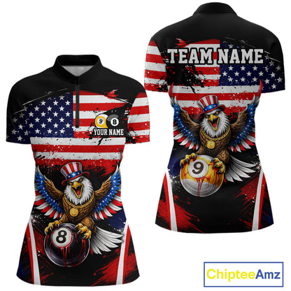 Grunge US Flag Eagle 8 Ball & 9 Ball Billiard Pool Shirt For Women Custom Patriotic Billiard Appeal NYN2762
