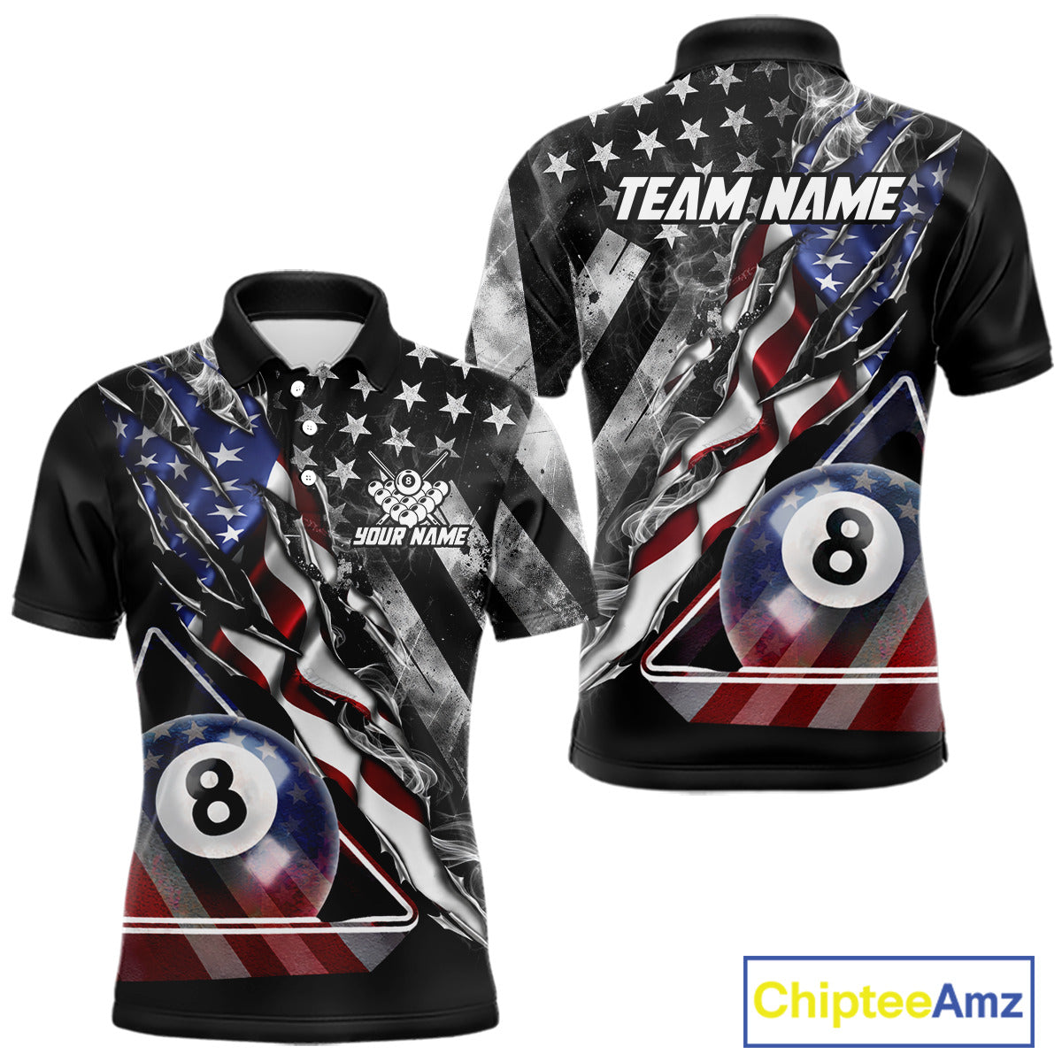 Personalized Smoke US Flag Billiard 8 Ball Pool Shirt For Men Custom Patriotic Billiard Team Appeal NYN2768