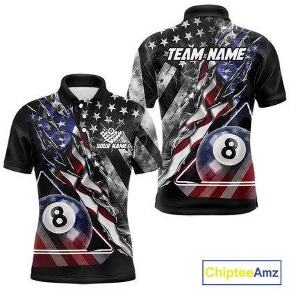 Personalized Smoke US Flag Billiard 8 Ball Pool Shirt For Men Custom Patriotic Billiard Team Appeal NYN2768
