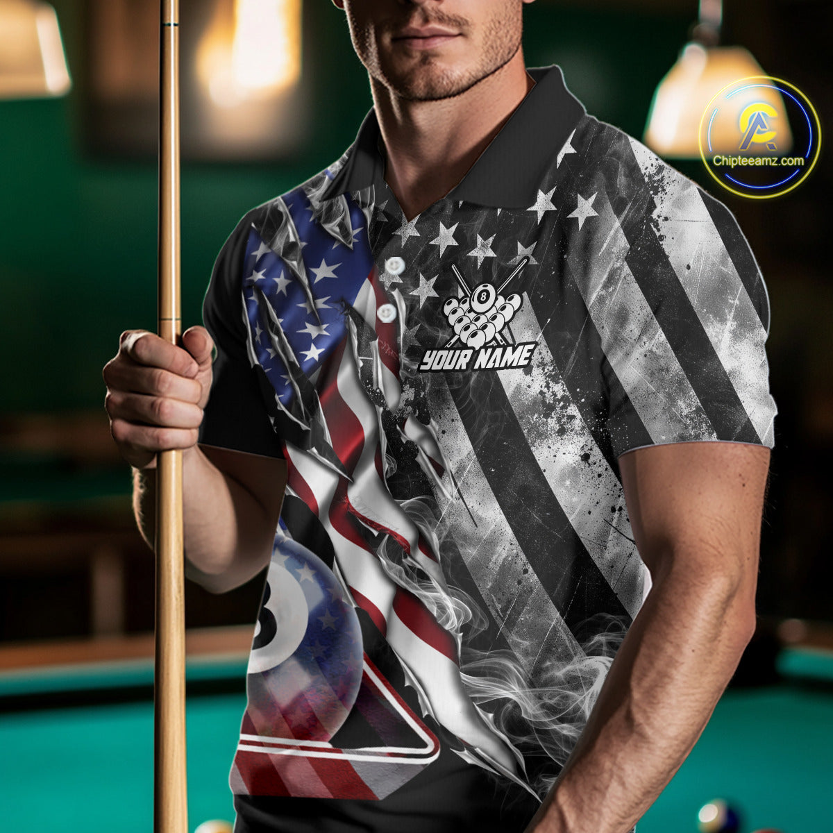 Personalized Smoke US Flag Billiard 8 Ball Pool Shirt For Men Custom Patriotic Billiard Team Appeal NYN2768