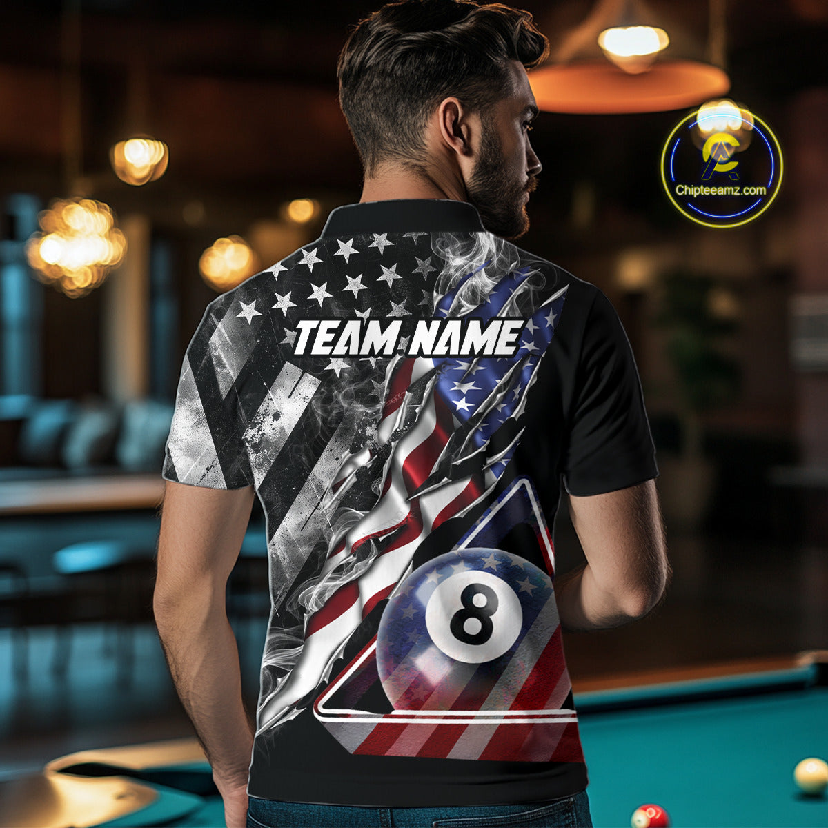 Personalized Smoke US Flag Billiard 8 Ball Pool Shirt For Men Custom Patriotic Billiard Team Appeal NYN2768