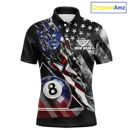 Personalized Smoke US Flag Billiard 8 Ball Pool Shirt For Men Custom Patriotic Billiard Team Appeal NYN2768