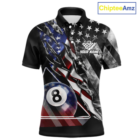 Personalized Smoke US Flag Billiard 8 Ball Pool Shirt For Men Custom Patriotic Billiard Team Appeal NYN2768