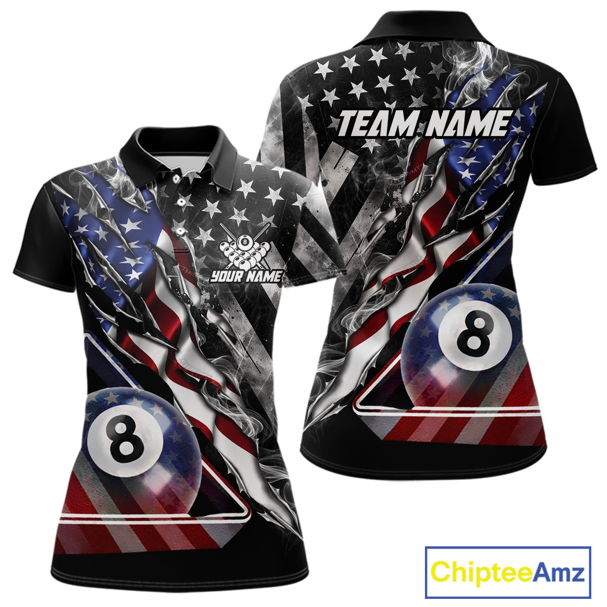 Personalized Smoke US Flag Billiard 8 Ball Pool Shirt For Women Custom Patriotic Billiard Team Appeal NYN2768