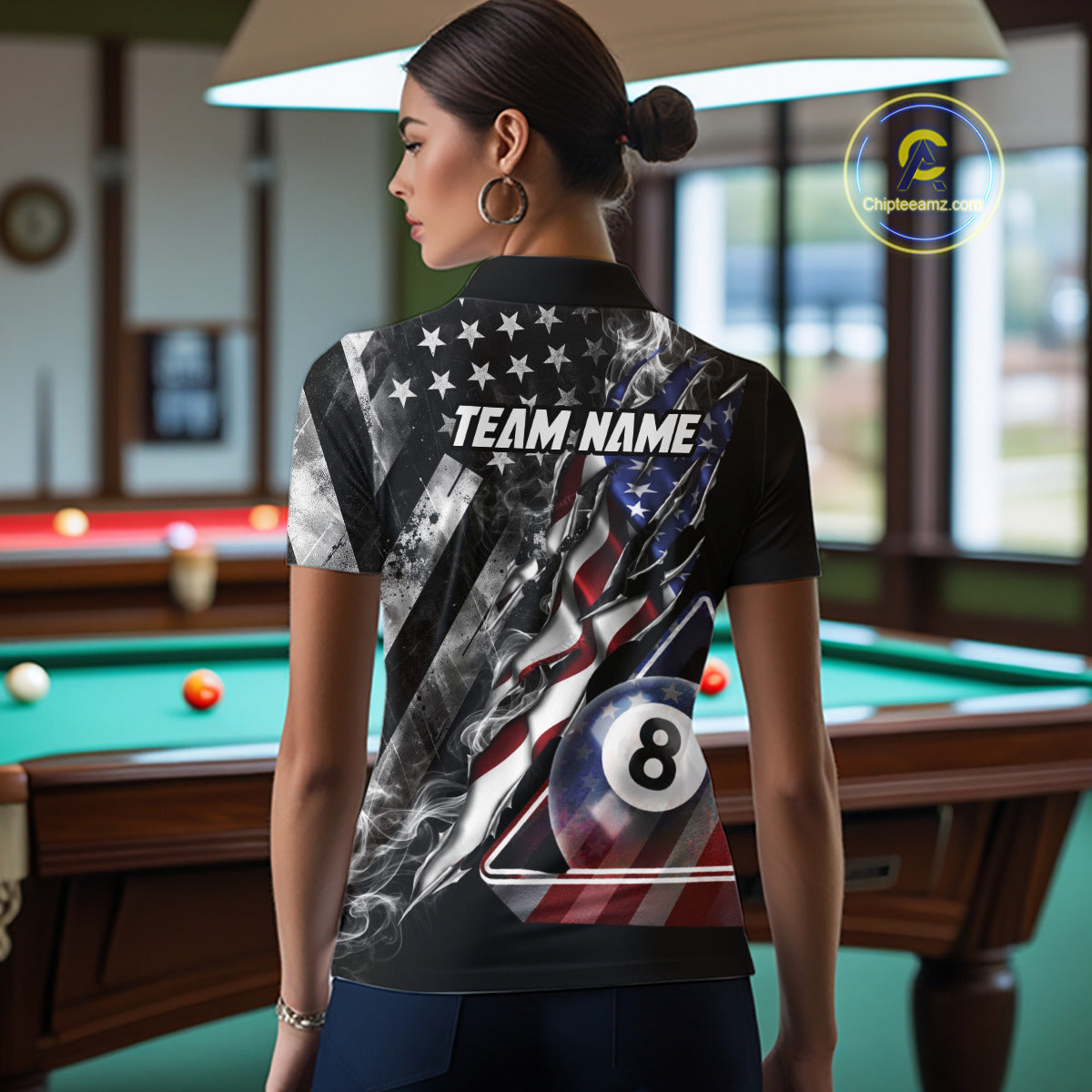 Personalized Smoke US Flag Billiard 8 Ball Pool Shirt For Women Custom Patriotic Billiard Team Appeal NYN2768