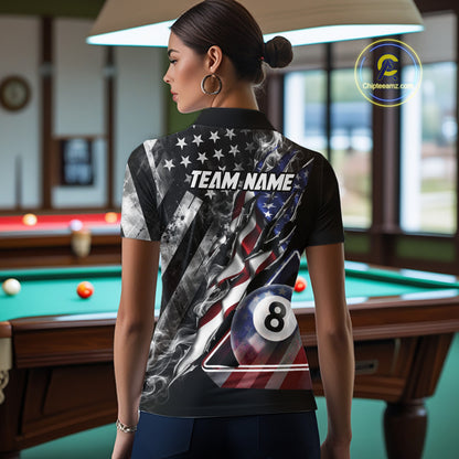 Personalized Smoke US Flag Billiard 8 Ball Pool Shirt For Women Custom Patriotic Billiard Team Appeal NYN2768