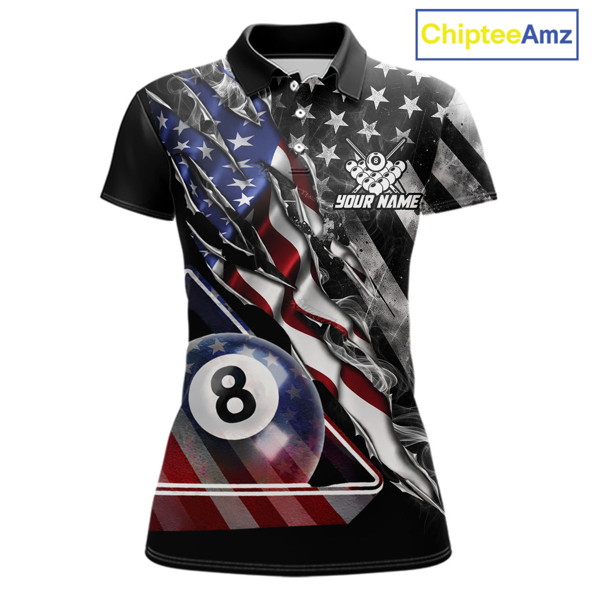 Personalized Smoke US Flag Billiard 8 Ball Pool Shirt For Women Custom Patriotic Billiard Team Appeal NYN2768