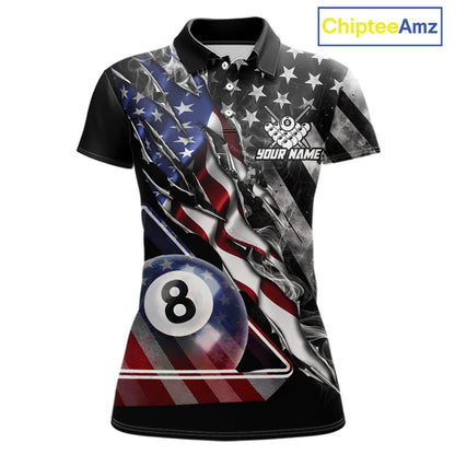 Personalized Smoke US Flag Billiard 8 Ball Pool Shirt For Women Custom Patriotic Billiard Team Appeal NYN2768