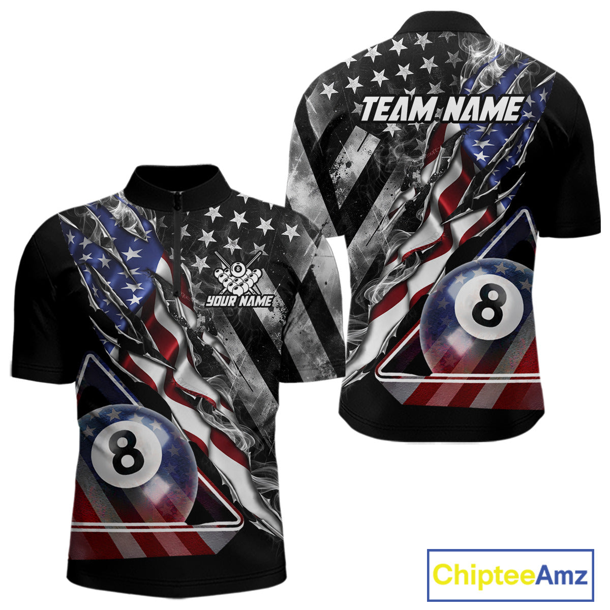 Personalized Smoke US Flag Billiard 8 Ball Pool Shirt For Men Custom Patriotic Billiard Team Appeal NYN2768