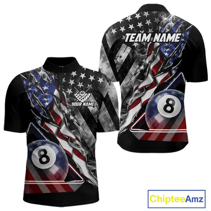 Personalized Smoke US Flag Billiard 8 Ball Pool Shirt For Men Custom Patriotic Billiard Team Appeal NYN2768