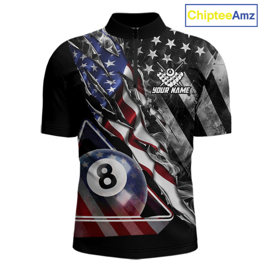 Personalized Smoke US Flag Billiard 8 Ball Pool Shirt For Men Custom Patriotic Billiard Team Appeal NYN2768