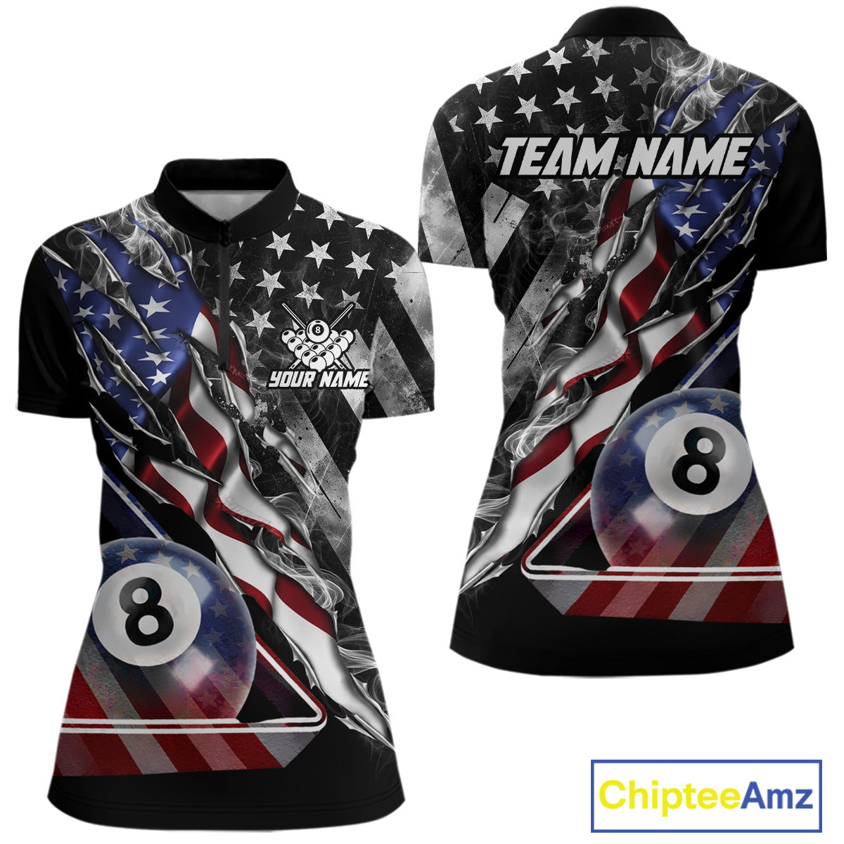 Personalized Smoke US Flag Billiard 8 Ball Pool Shirt For Women Custom Patriotic Billiard Team Appeal NYN2768