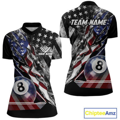 Personalized Smoke US Flag Billiard 8 Ball Pool Shirt For Women Custom Patriotic Billiard Team Appeal NYN2768