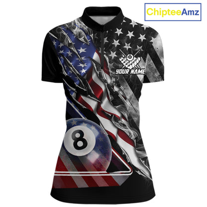Personalized Smoke US Flag Billiard 8 Ball Pool Shirt For Women Custom Patriotic Billiard Team Appeal NYN2768