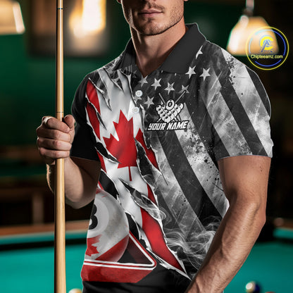 Personalized Smoke Canada Flag Billiard 8 Ball Pool Shirt Custom Patriotic Billiard Appeal For Men NYN2770