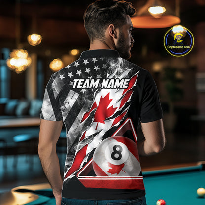 Personalized Smoke Canada Flag Billiard 8 Ball Pool Shirt Custom Patriotic Billiard Appeal For Men NYN2770