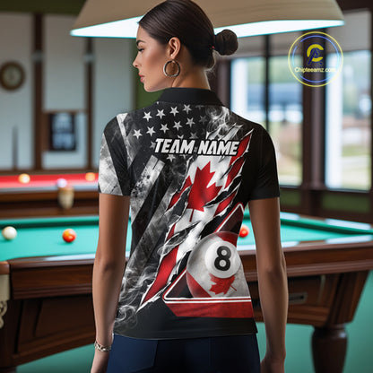 Personalized Smoke Canada Flag Billiard 8 Ball Pool Shirt Custom Patriotic Billiard Appeal For Women NYN2770