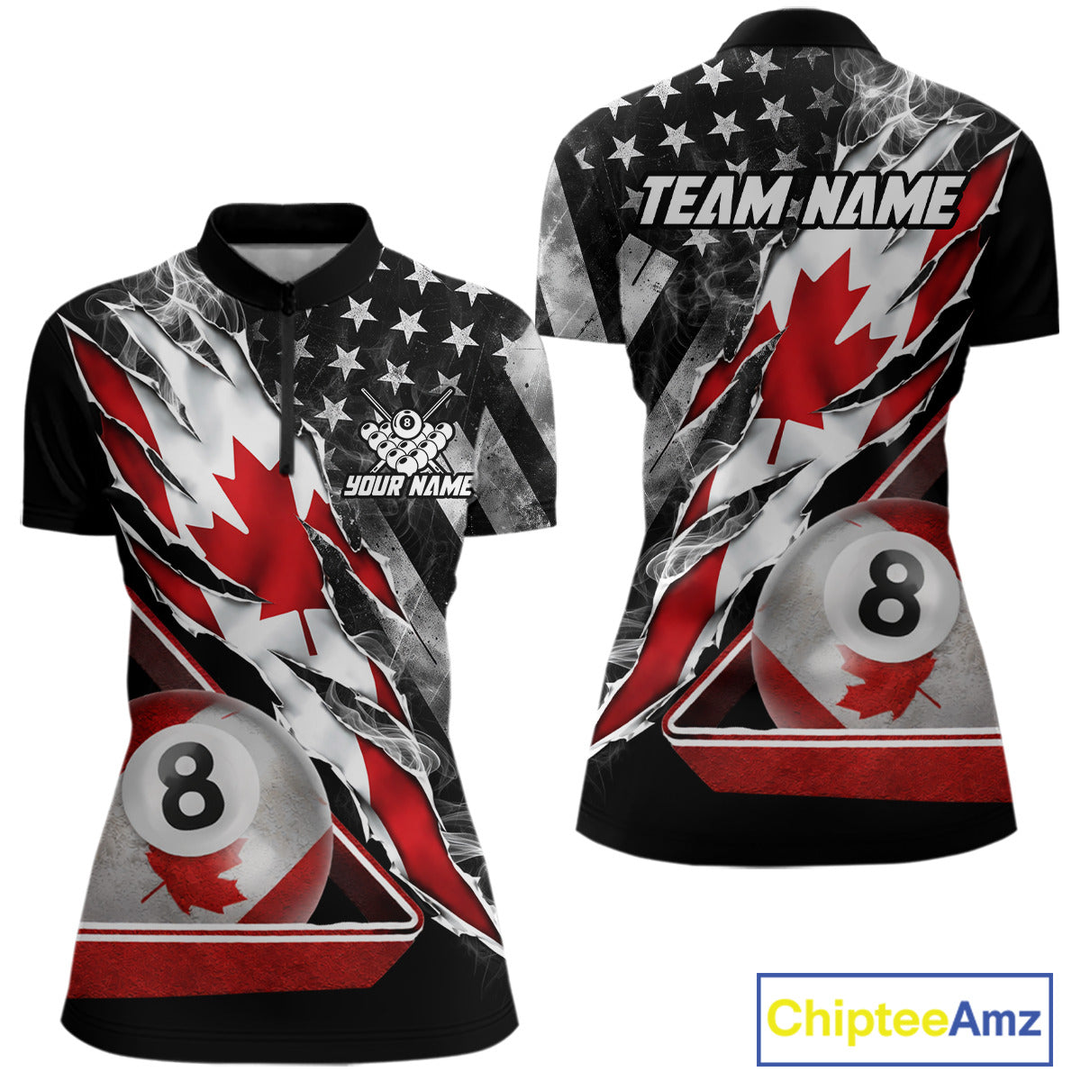 Personalized Smoke Canada Flag Billiard 8 Ball Pool Shirt Custom Patriotic Billiard Appeal For Women NYN2770