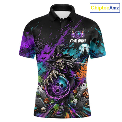 Personalized Halloween Bowling Shirt For Men Custom Skeleton Witch Bowling Jersey Halloween Bowler Gift NYN4329