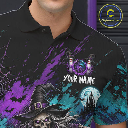 Personalized Halloween Bowling Shirt For Men Custom Skeleton Witch Bowling Jersey Halloween Bowler Gift NYN4329