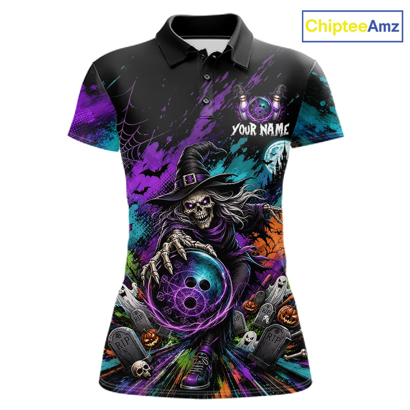 Personalized Halloween Bowling Shirt For Women Custom Skeleton Witch Bowling Jersey Halloween Bowler Gift NYN4329