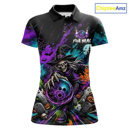 Personalized Halloween Bowling Shirt For Women Custom Skeleton Witch Bowling Jersey Halloween Bowler Gift NYN4329