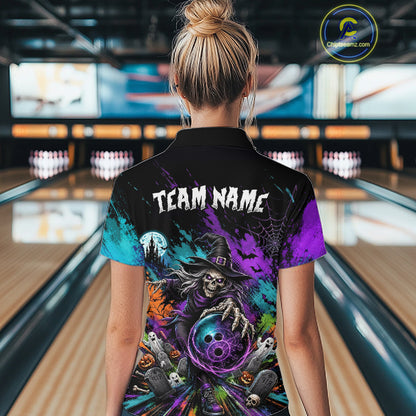 Personalized Halloween Bowling Shirt For Women Custom Skeleton Witch Bowling Jersey Halloween Bowler Gift NYN4329