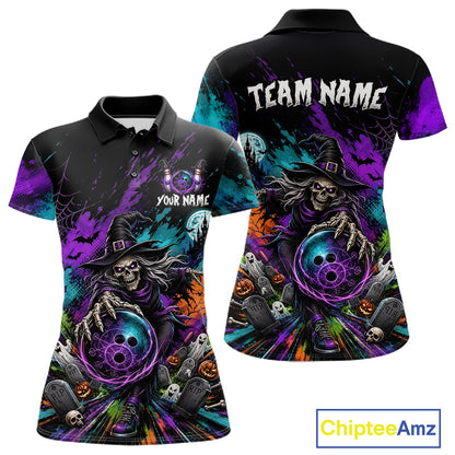 Personalized Halloween Bowling Shirt For Women Custom Skeleton Witch Bowling Jersey Halloween Bowler Gift NYN4329