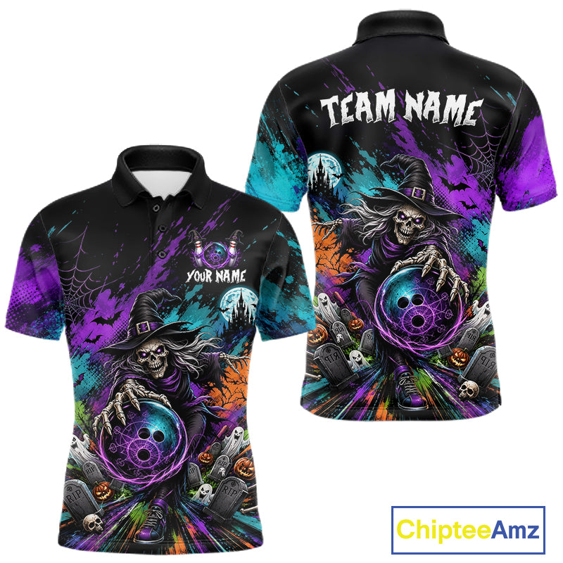Personalized Halloween Bowling Shirt For Men Custom Skeleton Witch Bowling Jersey Halloween Bowler Gift NYN4329