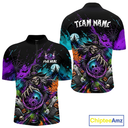 Personalized Halloween Bowling Shirt For Men Custom Skeleton Witch Bowling Jersey Halloween Bowler Gift NYN4329