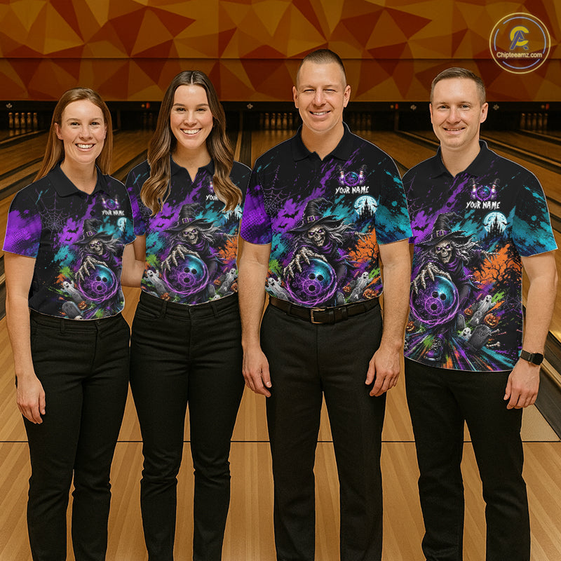 Personalized Halloween Bowling Shirt For Men Custom Skeleton Witch Bowling Jersey Halloween Bowler Gift NYN4329