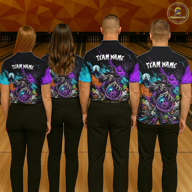 Personalized Halloween Bowling Shirt For Men Custom Skeleton Witch Bowling Jersey Halloween Bowler Gift NYN4329