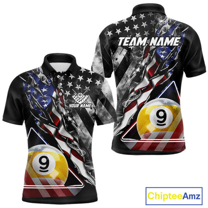 Personalized Smoke US Flag Billiard 9 Ball Pool Shirt For Men Custom Patriotic Billiard Team Appeal NYN4346