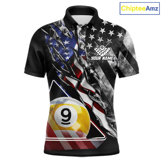 Personalized Smoke US Flag Billiard 9 Ball Pool Shirt For Men Custom Patriotic Billiard Team Appeal NYN4346