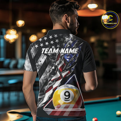 Personalized Smoke US Flag Billiard 9 Ball Pool Shirt For Men Custom Patriotic Billiard Team Appeal NYN4346