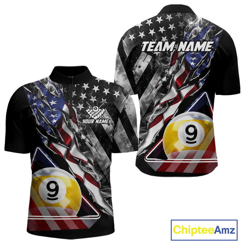 Personalized Smoke US Flag Billiard 9 Ball Pool Shirt For Men Custom Patriotic Billiard Team Appeal NYN4346