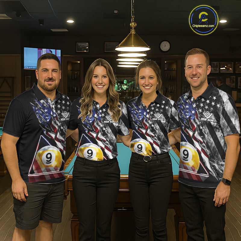 Personalized Smoke US Flag Billiard 9 Ball Pool Shirt For Men Custom Patriotic Billiard Team Appeal NYN4346