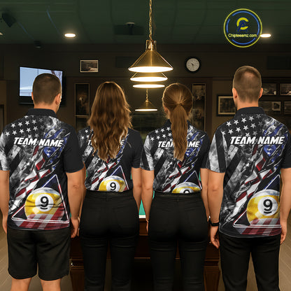 Personalized Smoke US Flag Billiard 9 Ball Pool Shirt For Men Custom Patriotic Billiard Team Appeal NYN4346
